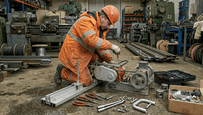 Concrete screed power unit leveling slab using triangle screed bar system